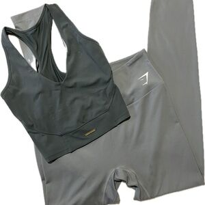 Gymshark Women's Dark Charcoal Grey Racerback Sports Bra and Leggings Set